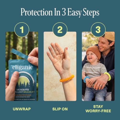 Cliganic 25 Pack Mosquito Repellent Bracelets for Adults & Kids - Natural DEET-Free Bands, Individually Wrapped - size: Pack of 25