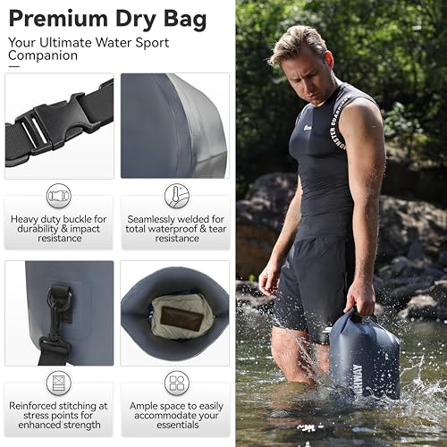MARCHWAY Floating Waterproof Dry Bag Backpack 5L/10L/20L/30L/40L, Roll Top Sack Keeps Gear Dry for Kayaking, Rafting, Boating, Swimming, Camping, Hiking, Beach, Fishing - color: Grey, size: 5L