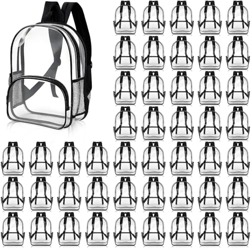 50 Pcs Clear Backpack Bulk PVC Large Waterproof Transparent Bookbags for Nonprofit Donation Sports Stadium Work Travel (15.7 Inch,Black) - color: Black, size: 15.7 Inch