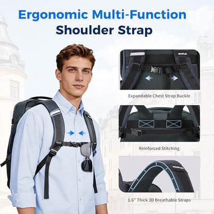 ECOHUB 19" Travel Backpack for Men Women 30L Large Carry-On Backpack with 17.3 In Laptop Compartment,Grey - color: Grey