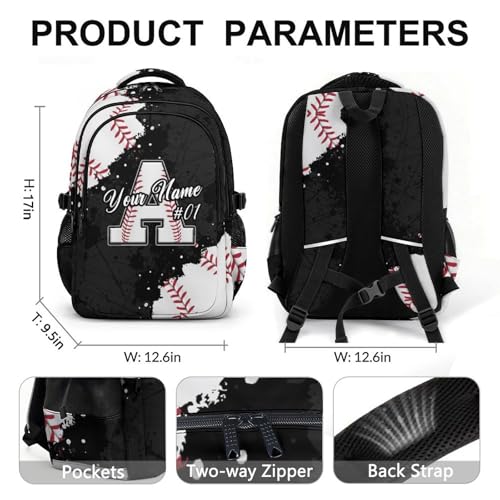 COZYAURA Personalized Baseball Backpack for Boys – 17 Inch Kids School Bag with Chest Strap, Custom Initial Sports Bookbag for Kindergarten, Elementary & Middle School - color: White