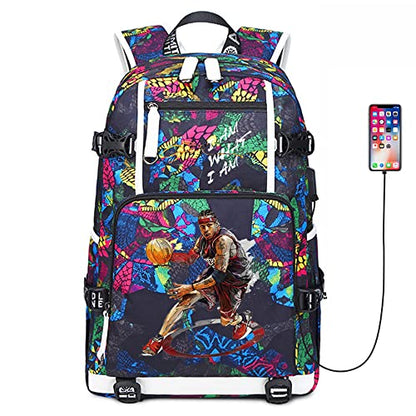 Basketball Player 3 Multifunction Backpack Travel Laptop Fans bag For Men Women - color: Purple - 1
