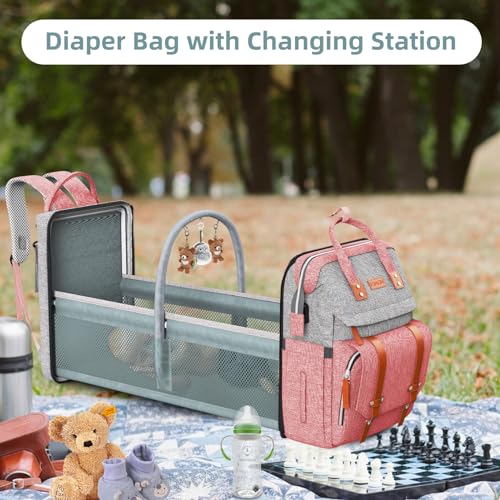ISMGN Diaper Bag Backpack with Changing Station, Large Diaper Bag, Baby Bag with Changing Station, Pink Diaper Bag, Pinkgray - color: Upgrade Pink Grey