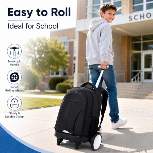 AGSDON Quiet Glide Rolling Backpack with Lunch Box Set - Large Wheel Water-Resistant Wheeled Bag for Business, Travel, and College | Black 3-in-1 Organizer Backpack - color: Reflective Black - Rolling Backpack
