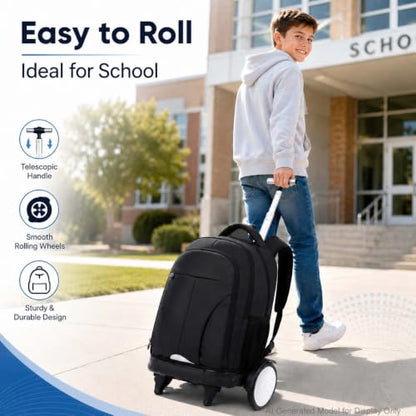 AGSDON Quiet Glide Rolling Backpack with Lunch Box Set - Large Wheel Water-Resistant Wheeled Bag for Business, Travel, and College | Black 3-in-1 Organizer Backpack - color: Reflective Black - Rolling Backpack
