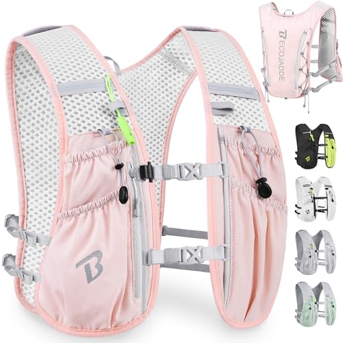 BECOJADDE Running Vest Hydration Backpack for Men Women, 5L Lightweight Running Backpack Hydration Pack for Marathon, Trail, Cycling, Hiking, Jogging - color: Pink, size: Only 5l Running Vest