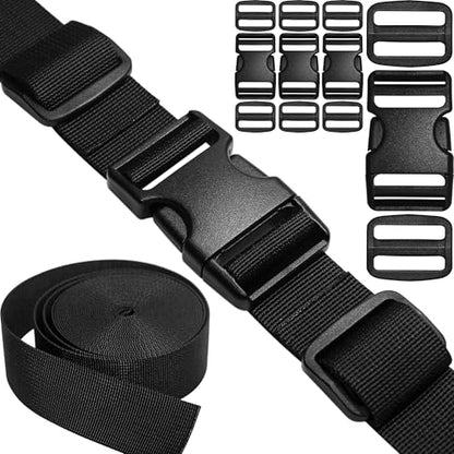 Nylon Straps 1-1/4 inch Wide with Buckles and Slides: 6 Yard of 1.25" Webbing, 4 Pack Side Release Buckle, 8 pcs Tri-Glide Slider, Heavy Duty Plastic Clip Quick Fastener Replacement Dual Adjustable - size: 1-1/4" x 6 yd Strap + 4 pack Buckles