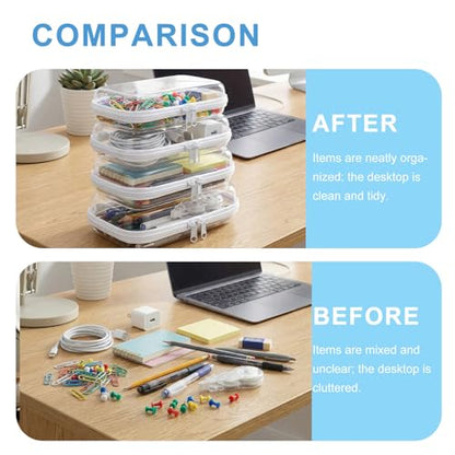4 Pack Clear Hard Shell Zipper Case, Hard Plastic Zipper Pouches for Travel Toiletries, Makeup, Tech Gadgets & Pencils, Transparent Crush-Resistant Organizer Case (4S) - size: 4S