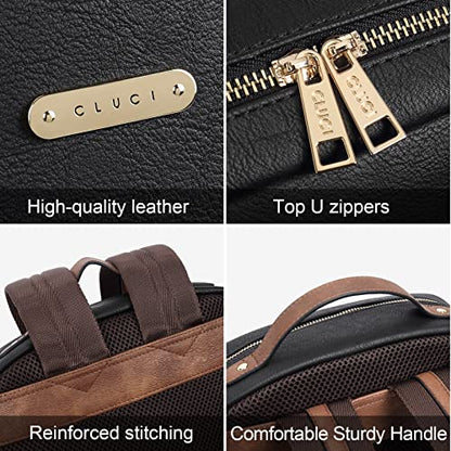 CLUCI Leather Backpack for Women 15.6 inch Laptop Backpack Purse Computer Backpack for Travel Airplane Casual Daypack Beige with Brown - color: Black With Brown
