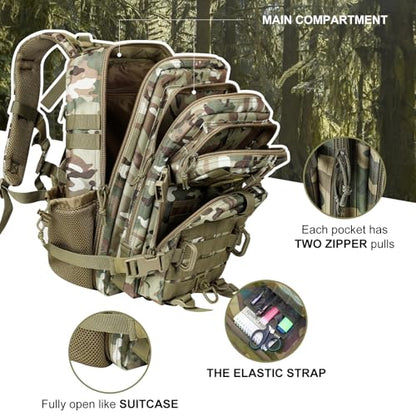 Hannibal Tactical 30L MOLLE Assault Pack, Tactical Backpack Military Army Camping Rucksack with Bottle Holder, 3-Day Pack, CP - color: Cp, size: 30L