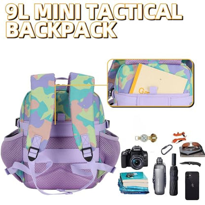 9L Mini Tactical Backpack for Men and Women Tactical Backpack Small for Hiking Small Tactical Bag Fitness Pack - color: Purple Green and Yellow