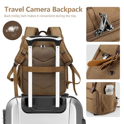 SMRITI Canvas Camera Bag Backpack with Quick Access Pocket & Tripod Holder, 14 Inch Laptop Camera Back Pack Anti-Theft DSLR/SLR Mirrorless Camera bag for Photographers Compatible with Canon/Nikon/Sony