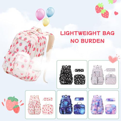 PIG PIG GIRL Backpack for Girls 3pcs Set Kids Backpack with Lunch Box Students Kawaii Book Bag for Elementary Primary Middle School Bags - Ita Backpack - Strawberry - color: Strawberry