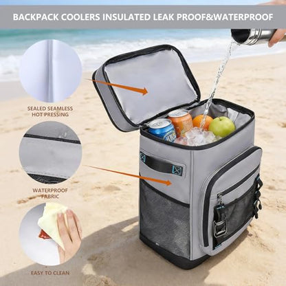 Backpack Cooler,40 Cans Cooler Backpack Insulated Waterproof&Leak Proof,Soft Cooler Bag with 2 Compartments for Men&Women,Picnic Backpack Ice Chest for Camping Hiking Fishing Lunch Beach - color: Gray