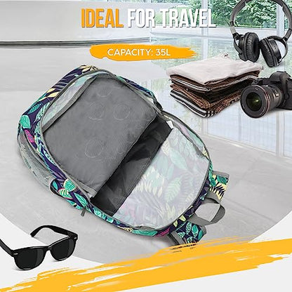 ZOMAKE Lightweight Packable Backpack 35L, Light Foldable Backpacks Water Resistant Collapsible Hiking Bag, Compact Folding Day Pack for Travel Camping(Mixed Color-Leaves) - color: Mixed Color-leaves