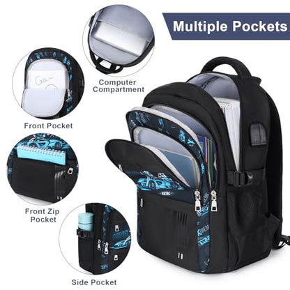 ACESAK Boys Backpack - 3PCS Cool Luminous Backpack for Boys School Backpacks for Kids Kindergarten Elementary Preschool Middle School Bags with Lunch Box Pencil Case Set (Blue Car) - color: Blue Car