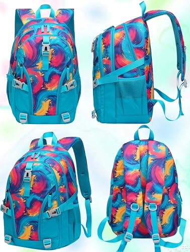 BLUEFAIRY High School Backpack for Girls Boys Middle School Bookbag for Kids Back to School Bag for College with Large Compartment Casual Daypack Mochilas para Niñas Adolescentes 18" Tie Dye Teal - color: Teal