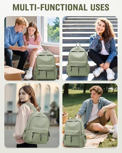 School Backpack for Girls Boys Bookbag Cute Aesthetic College Backpack Women Middle High School Teen Students Book Bag Lightweight Gym Work Laptop Casual Daypack Backpacks Men Green - color: Green