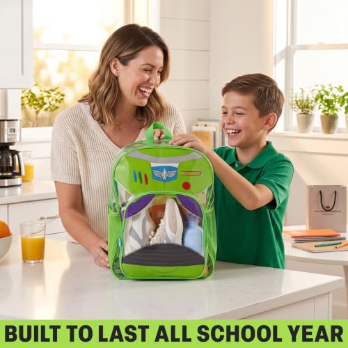 Get Trend Disney Toy Story Boys Clear Backpack for Stadium Events, Buzz Lightyear 17 inch Transparent School Bookbag, See Through Travel Bag with Straps, Gifts for Boys (Green Buzz Lightyear) - color: Green Buzz Lightyear