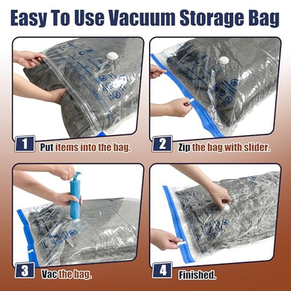 HIBAG Vacuum Storage Bags, 12 Jumbo Vacuum Seal Bags for Clothing, Space Bags for Clothes, Comforters, Blankets, Bedding (12J) - size: 12-Jumbo