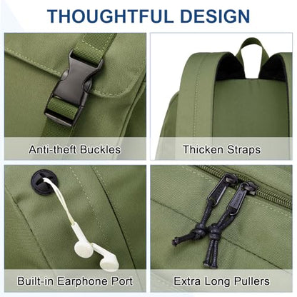 VASCHY Backpack for Men, Unisex Large Fashion Schoolbag Book bag Rucksack for High School/College/Work/Travel/Commuter Green - color: Dark Green