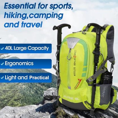 Hiking Backpack Camping 40L Outdoor Daypack Lightweight Travel Backpack with Rain Cover for Women Men (Green) - color: Green