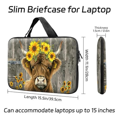 14 15 15.4 15.6 inch Laptop Handle Bag Computer Bag, Pouch Holder Notebook Sleeve Cover Soft Case Compatible for Dell,Lenovo,Toshiba HP, Asus Notebook-Highland Cow Sunflower Board - color: Highland Cow Sunflower Board