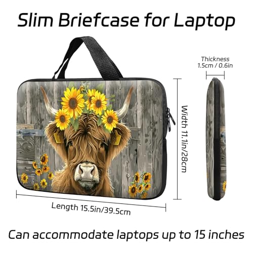 14 15 15.4 15.6 inch Laptop Handle Bag Computer Bag, Pouch Holder Notebook Sleeve Cover Soft Case Compatible for Dell,Lenovo,Toshiba HP, Asus Notebook-Highland Cow Sunflower Board - color: Highland Cow Sunflower Board