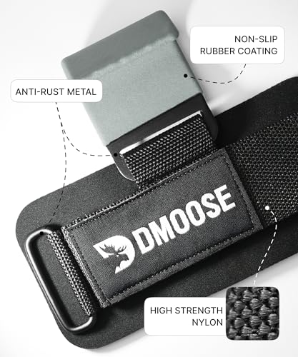 DMoose Fitness Weight Lifting Hooks (Pair) for Deadlifts, Pull Ups, Rows & Shrugs - Anti-Rip Nylon Strap Hand Grips with Thick Wrist Padding - Heavy Duty Wrist Straps for Weightlifting & Gym Workouts - color: Grey