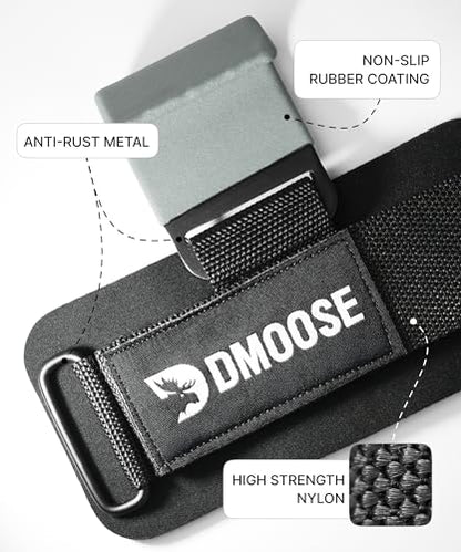 DMoose Fitness Weight Lifting Hooks (Pair) for Deadlifts, Pull Ups, Rows & Shrugs - Anti-Rip Nylon Strap Hand Grips with Thick Wrist Padding - Heavy Duty Wrist Straps for Weightlifting & Gym Workouts - color: Grey