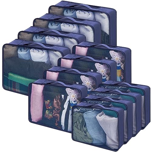 Silkfly 12 Pcs Packing Cubes for Suitcase Travel Luggage Bags Bulk Mesh Organizer Set for Hiking Camping Backpacking Clothes Accessories (Navy Blue,XL, L, M Size) - color: Navy Blue, size: XL, L, M