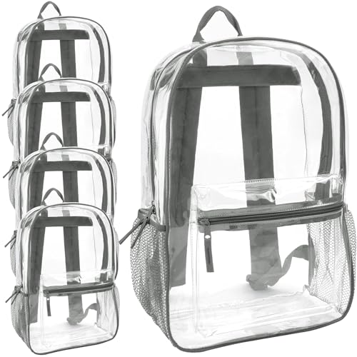 Trail maker Bulk Clear Backpacks Wholesale for School 24 Pack Clear Backpacks for Boys, Girls, School, Stadium, Travel (Grey Pack) - color: Grey Pack