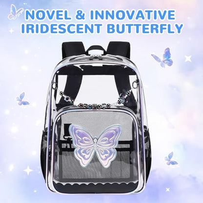 MUSEVOS Clear Backpack, Heavy Duty Clear Bookbag for School PVC Transparent Backpack for Kids Girls Women, Black Butterfly - color: Black