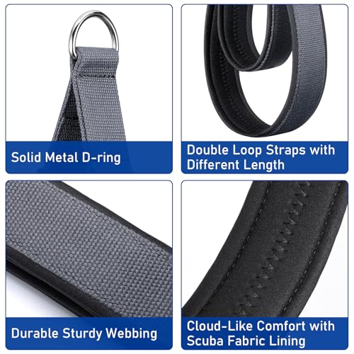 TOBWOLF Pilates Straps - Double Loop D-Ring Straps for Reformer, Padded, Home Gym Workout - color: Scuba Fabric Liner - Dark Grey