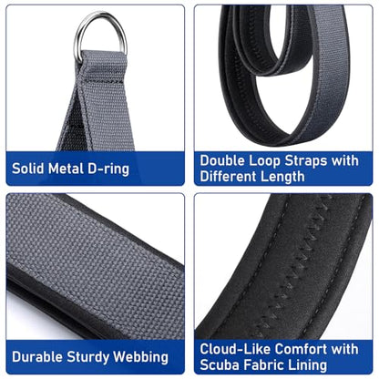 TOBWOLF Pilates Straps - Double Loop D-Ring Straps for Reformer, Padded, Home Gym Workout - color: Scuba Fabric Liner - Dark Grey