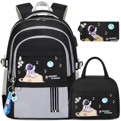 ACESAK Backpack for Boys - Boy Backpack Schoolbag for Boys Kids Teens Girls Elementary Middle School Bags, Waterproof Lightweight Kids Bookbag Backpacks Casual Daypack with Lunch Bag Set - color: Grey