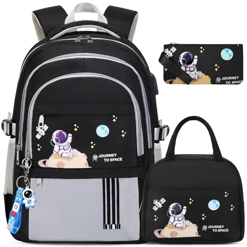 ACESAK Backpack for Boys - Boy Backpack Schoolbag for Boys Kids Teens Girls Elementary Middle School Bags, Waterproof Lightweight Kids Bookbag Backpacks Casual Daypack with Lunch Bag Set - color: Grey