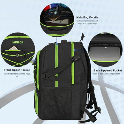 LARIPOP Basketball Backpack Large Basketball Bag with Ball Holder & Shoe Compartment for Adults Men Women - color: Green