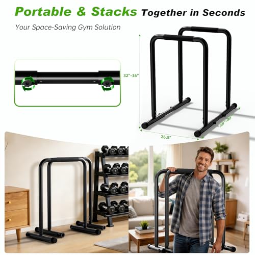 ZCMHAXJ Dip Bar with Dual Inner Connectors, Adjustable Height & Width Parallel Bars, 1100LBS Heavy Duty Calisthenics Bars, Stable Design Calisthenics Equipment Dip Bars for Home Strength Training