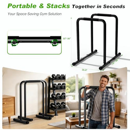 ZCMHAXJ Dip Bar with Dual Inner Connectors, Adjustable Height & Width Parallel Bars, 1100LBS Heavy Duty Calisthenics Bars, Stable Design Calisthenics Equipment Dip Bars for Home Strength Training