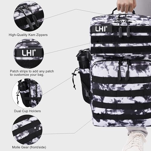 LHI Military Tactical Backpack for Men and Women 45L Army 3 Days Assault Pack Bag Large Rucksack with Shoe Compartment - Blue - color: 1.21 Shoe Compartment(black and White)