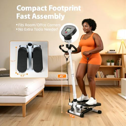 Steppers for Exercise at Home, Mini Stepper with Resistance Bands, Hydraulic Fitness Stepper with LCD Monitor, 360LBS Weight Capacity Portable Stair Stepper for Small Spaces - size: Large