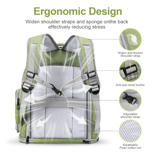 Cawypety Expandable Cat Backpack,Cat Bubble Backpack Carrier for Carrying Cats, Pets and Small Dogs,Airline-Approved,Designed for Travel, Hiking, Walking,Car - color: Square Expandable- Green