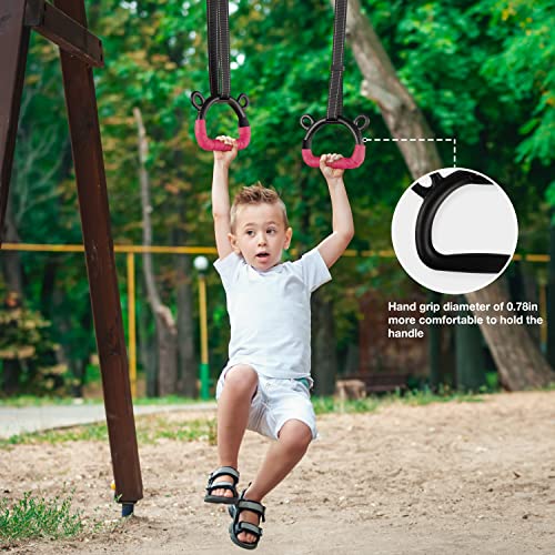 EXQ Home Kids Gymnastic Rings Pull up Rings for Chlidren Exercise,Indoor Gym Ring,Kids Gymnastics Rings with Adjustable Straps,Load Bearing 220lb(NO Bar) - color: Red