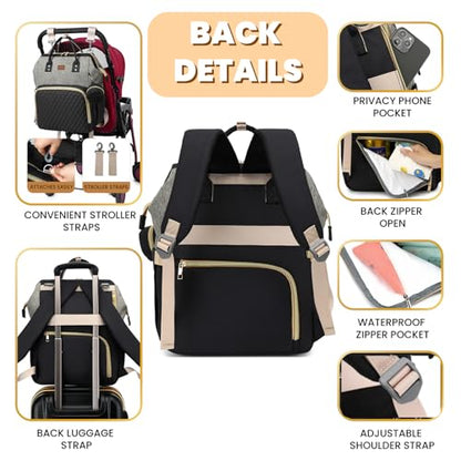 ROSEGIN Diaper Bag Backpack with Changing Pad, Pacifier Case, Baby Bag for Boy Girl Toddler - Large, Stylish, Waterproof Travel Quilted Diaper Bag for Mom - Baby Shower - Black Grey - color: Black/Gray