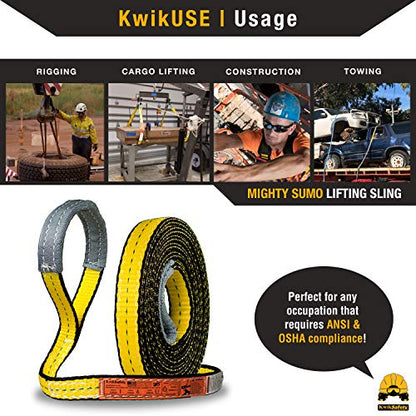 KwikSafety - Charlotte, NC - Mighty Sumo 1”x 12’ Poly Web Sling Lifting Strap Construction ASME OSHA / 3200lbs Vertical 2550lbs Choker 6400lbs Basket/Rigging Moving Towing Hoisting Gear - color: FLAT, size: 1"x12' | 3200 lbs