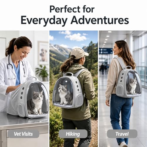Expandable Cat Carrier Backpack with Bubble Window, Grey - color: Grey