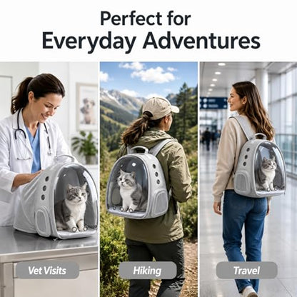 Expandable Cat Carrier Backpack with Bubble Window, Grey - color: Grey