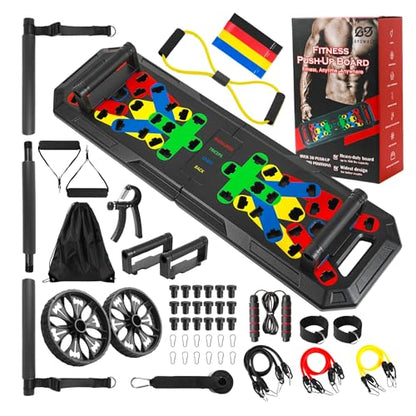 Push Up Board - Portable Multifunction All-in-One Fitness Accessories, Includes Resistance Bands & Pull Up Band, Durable Workout Board for Home Gym, Great Chest Workout Equipment
