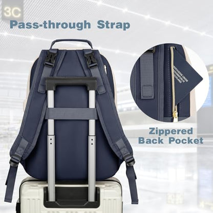 MOMUVO Diaper Bag Backpack, Quilted Baby Bag with Changing Pad & Stroller Straps & Pacifier Case, Large Travel Diaper Bags for Mom Dad, Blue Beige - color: Blue Beige